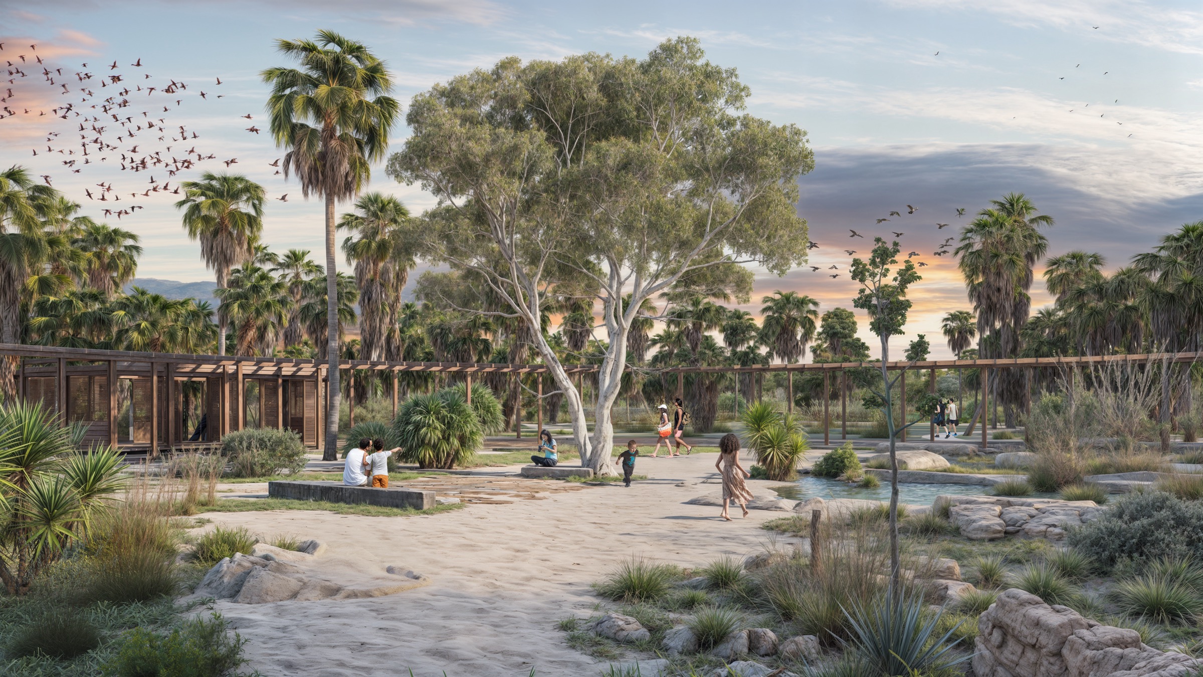 Rendering of the ecological pavilion at the Añuiti Estuary